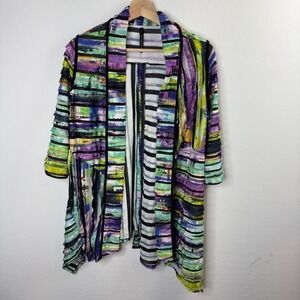 iC BY Connie K Tunic Jacket Open‎ Front Multicolor Tiered Ruffles top Size S
